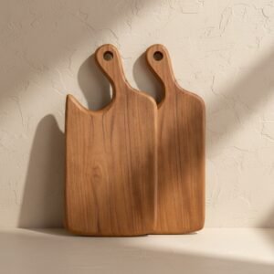 1 Handmade Teak Wood Cutting Board – Polished Horn Design, Large Cheese and Chopping Board Gift - Wholesale.