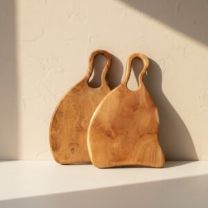 4 Handmade Teak Wood Cutting Board – Polished Horn Design, Large Cheese and Chopping Board Gift - Wholesale