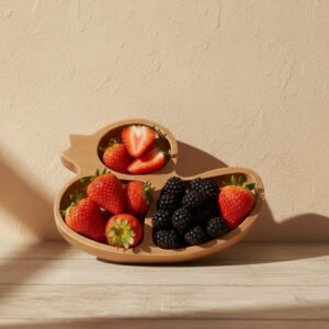 1 Teak Wood Unique piring bebek duck Design Plates for Lunch and Dinner-Durable Wooden Dishes & Plates