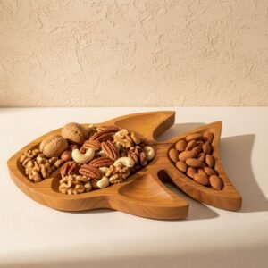 1 Teak Wood fish Plates for Lunch and Dinner-Durable Wooden Dishes & Plates