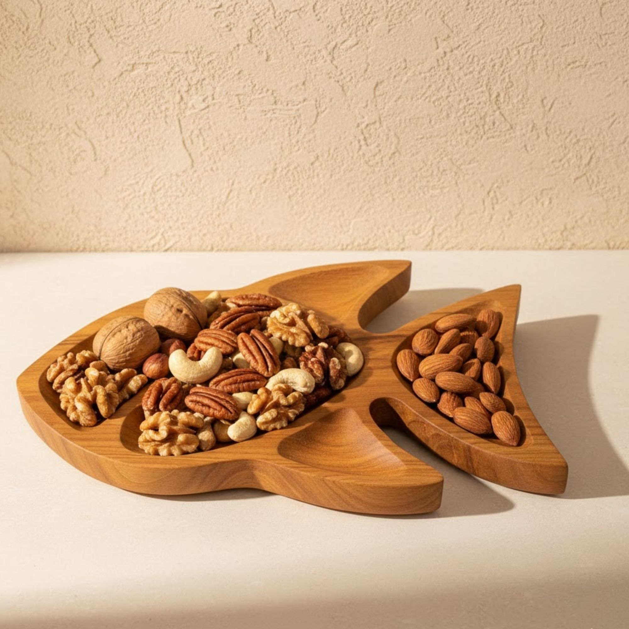 Teak Wood fish Plates for Lunch and Dinner-Durable Wooden Dishes & Plates