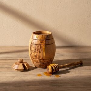 1 Rustic Teak Wood Honey Container – Handmade Natural Wooden Storage Bowl