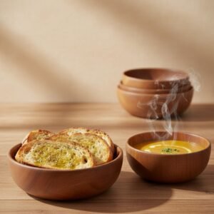 1 Indonesian Teak Wood Bowl – Handcrafted Natural Wood Serving & Mixing Bowl