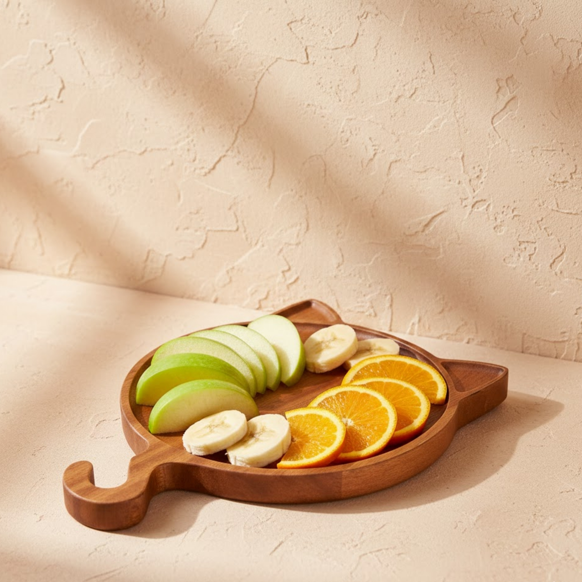 Teak Wood kucing Plates for Lunch and Dinner-Durable Wooden Dishes & Plates