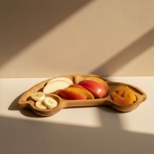 11 Teak Wood Heart Plates for Lunch and Dinner-Durable Wooden Dishes & Plates