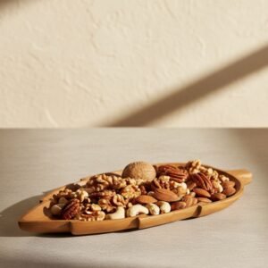 14 Teak Wood Unique Tree Leaf Design Plates for Lunch and Dinner-Durable Wooden Dishes & Plates