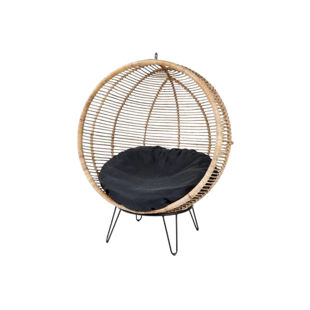 Handwoven Rattan Globe Chair with Rattan Base Stylish Bohemian Accent Chair for Indoor and Outdoor Use