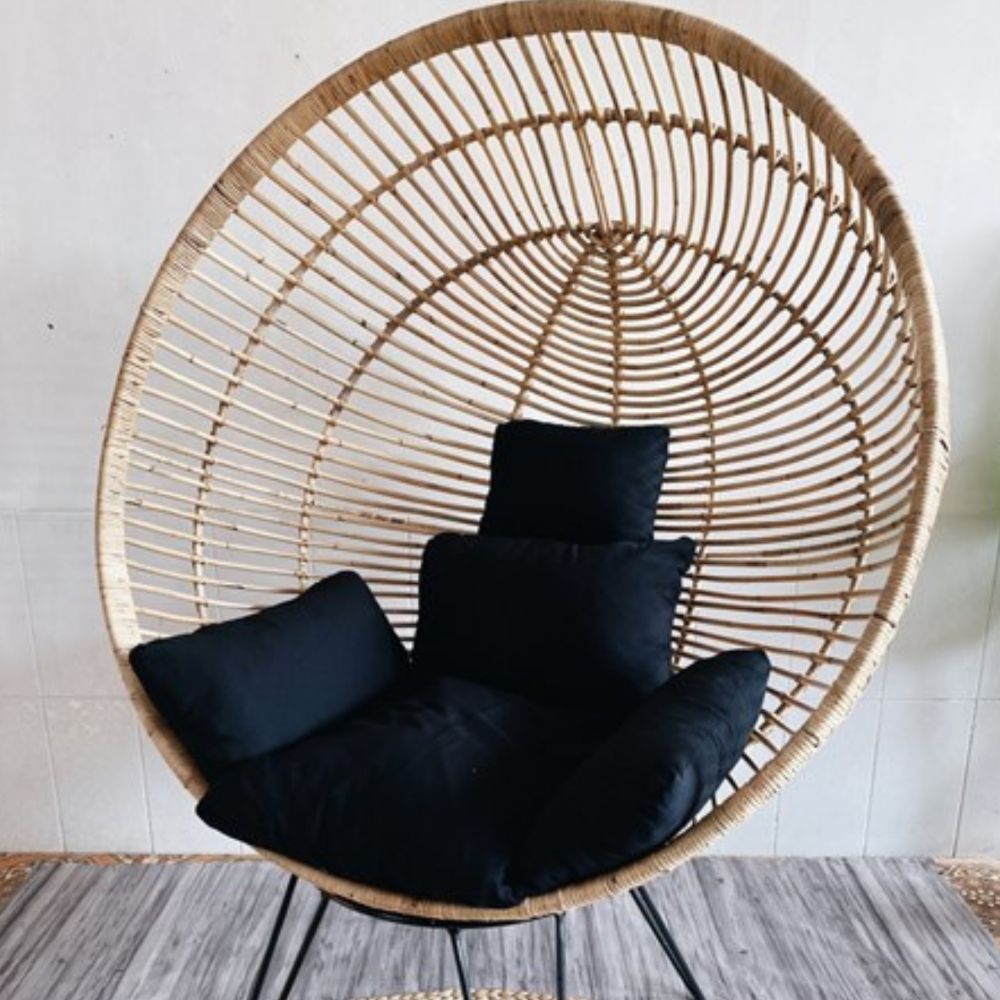 Handwoven Rattan Globe Chair with Rattan Base Stylish Bohemian Accent Chair for Indoor and Outdoor Use - Image 2