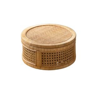 23 Handwoven Round Rattan Basket – Natural Storage Box -Handmade Organizer for Home Décor