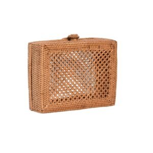 27 Handwoven Rattan Ketak Box with Button – Natural Decorative Storage Organizer