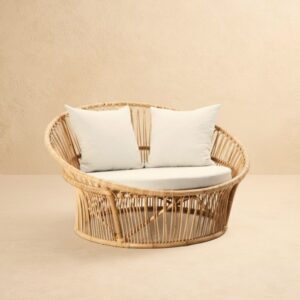6 Modern Round Rattan Lounge - Handwoven Natural Chair With Cushions