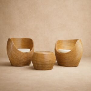 7 Modern Round Rattan Lounge Set - Handwoven Natural Furniture With Cushions