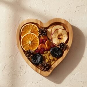 8 Teak Wood heart Plates for Lunch and Dinner-Durable Wooden Dishes & Plates