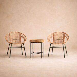 8 Round Lounge Chairs Made of Aluminum Frame and Woven Rattan with Natural Finish for Outdoor Use