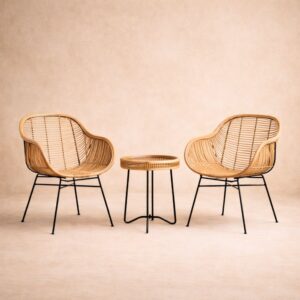 9 Round Lounge Chairs Made of Aluminium Frame and Woven Rattan with Natural Finish for Outdoor Use