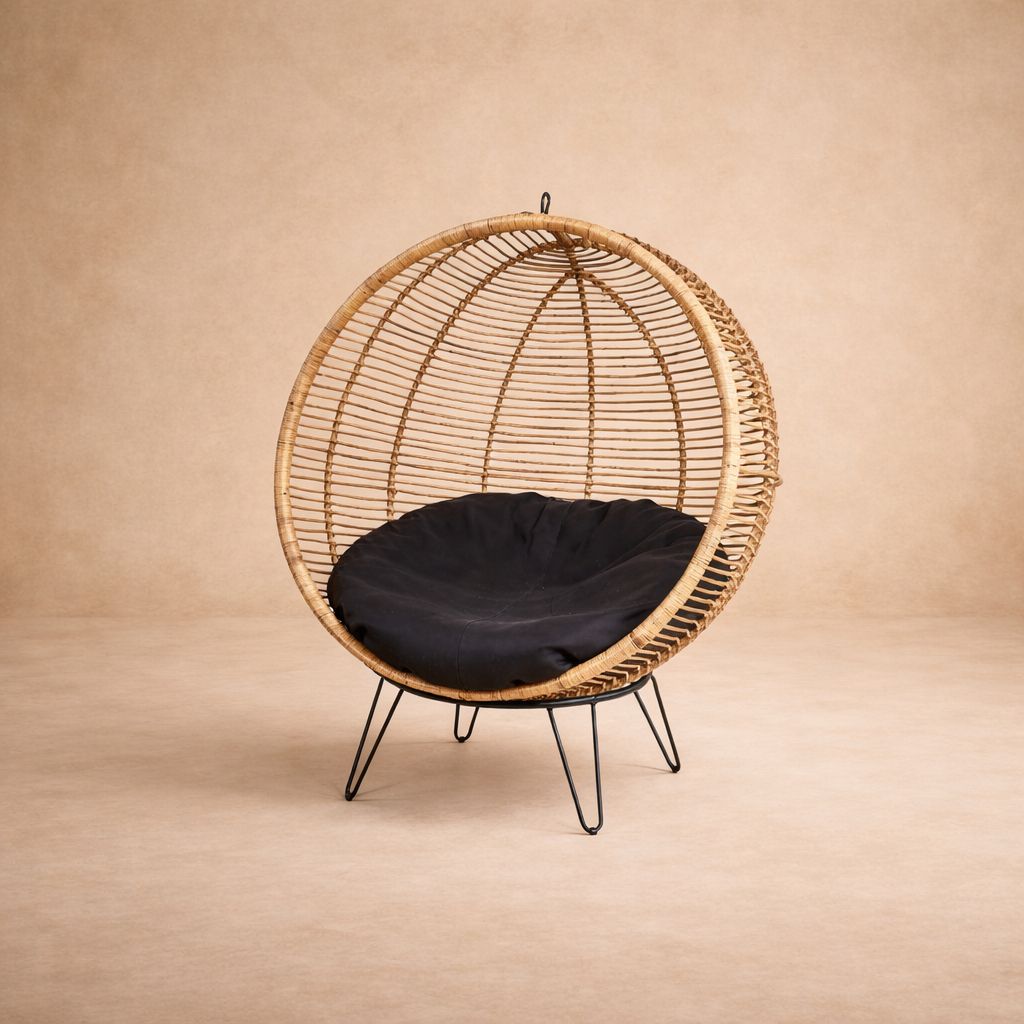Handwoven Rattan Globe Chair with Rattan Base Stylish Bohemian Accent Chair for Indoor and Outdoor Use
